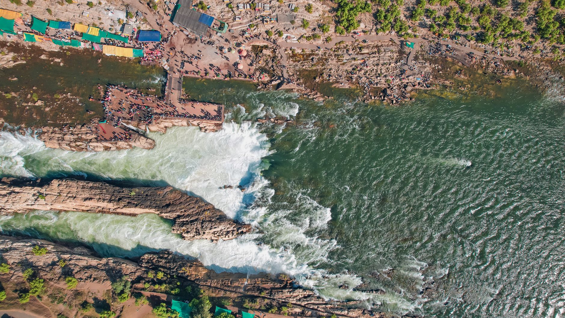 Aerial view of the Dhuandhar waterfall near Jabalpur